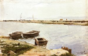 Joaquin Sorolla y Bastida - Three Boats By A Shore