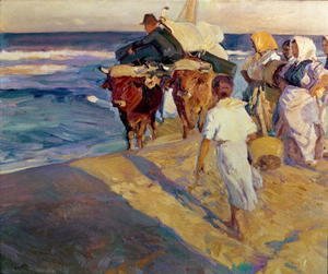 Towing in the boat, Valencia Beach, 1916