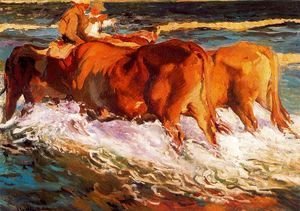 Joaquin Sorolla y Bastida - Oxen (Study for 'sun in the afternoon')