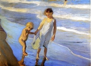 Valencia, two children on a beach