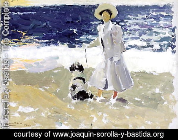 Joaquin Sorolla y Bastida - Lady and Dog on the Beach, 1906