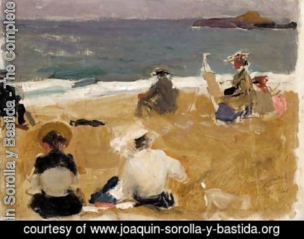 Joaquin Sorolla y Bastida - Pintando En La Playa De Biarritz (Painting On Biarritz Beach)