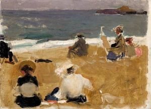 Joaquin Sorolla y Bastida - Pintando En La Playa De Biarritz (Painting On Biarritz Beach)