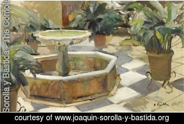 Joaquin Sorolla y Bastida - Fountain In A Courtyard, Seville